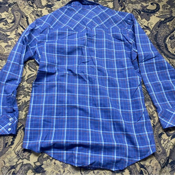 Vtg 80s Hi Gear‎ Shirt Pearl Snap Blue Plaid Cowboy Western Mens Size L - Picture 6 of 7